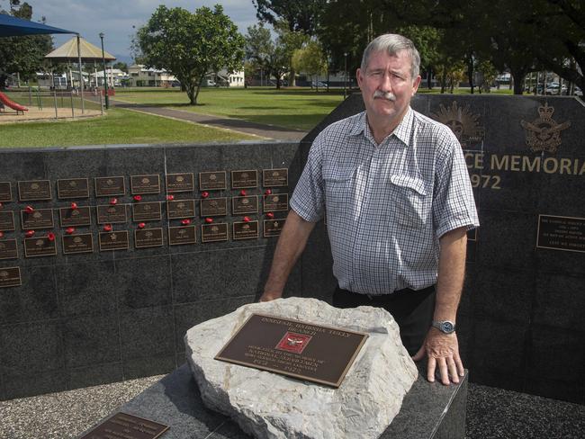 The nephew and namesake of missing Australian Korean war RAAF pilot Bruce Thomson, Innisfail solicitor Bruce Gillan, at the National Service Memorial in Innisfail. Photo by BRIAN CASSEY