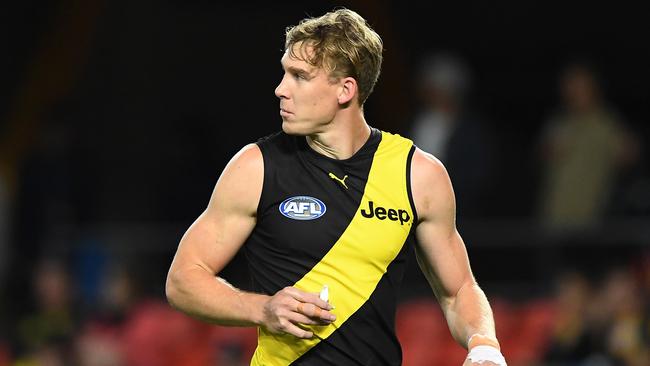 He’s been the villain all week. But Tom Lynch was one of Richmond’s heroes against West Coast, booting three goals. Picture: Matt Roberts/AFL Photos/via Getty Images