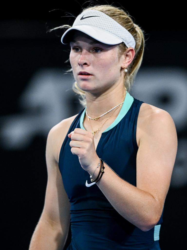 Jones of celebrates a point against Kasatkina. Picture: Mark Brake/Getty Images