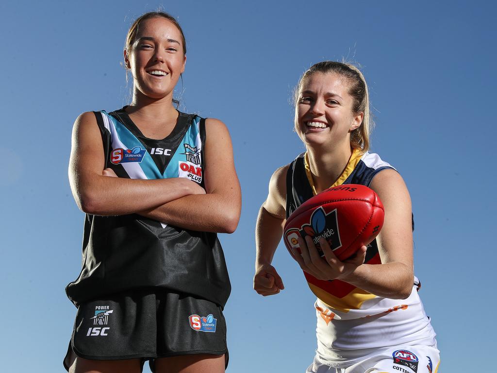 SANFLW - Players from SANFLW clubs have been split into a Port and Crows teams for an exhibition AFLW game on Saturday. Representing Port Maddi Newman and representing the Crows Nadia von Bertouch. Picture SARAH REED