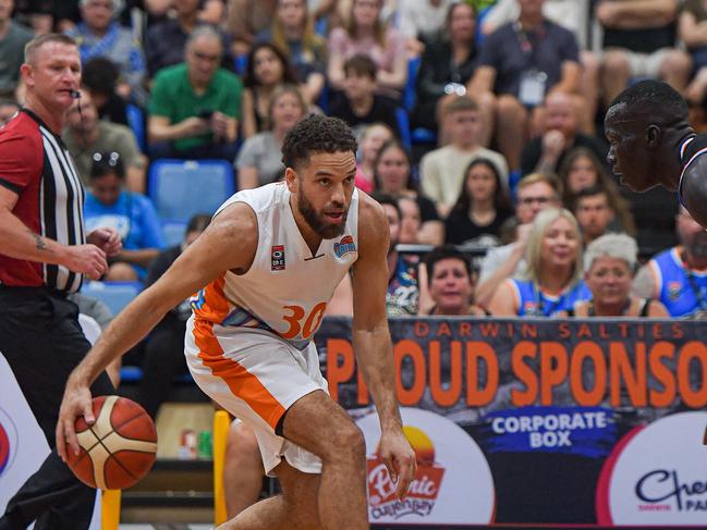 Former Darwin Saltie turned Cairns Marlin Tad Dufelmeier had 23 points against his former side in Round 2 of NBL1 North. Picture: Pema Pakhrin.