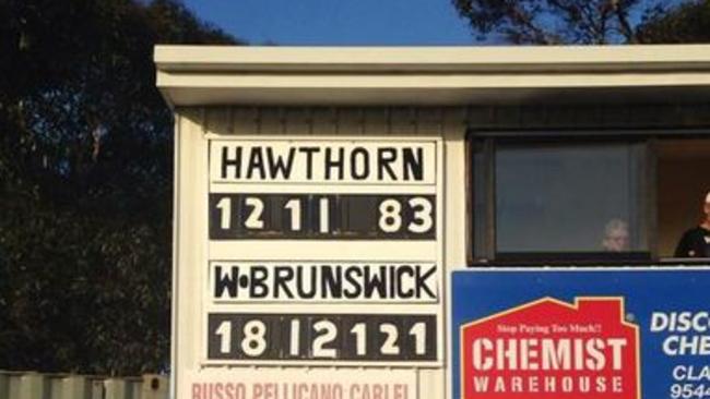 The scoreboard from West Brunswick's VAFA Division 4 premiership win against Hawthorn.