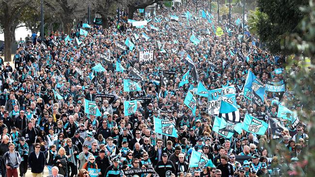 Port Adelaide fans have pledged their memberships to the club. Picture: Sarah Reed.