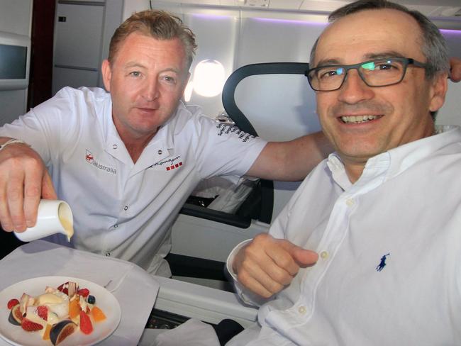 Chef Luke Mangan with Virgin Australia chief executive John Borghetti. Supplied.