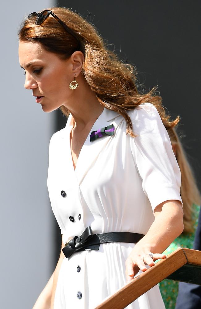 Catherine, Duchess of Cambridge wore a white dress cinched at the waist. Picture: Mike Hewitt/Getty Images.