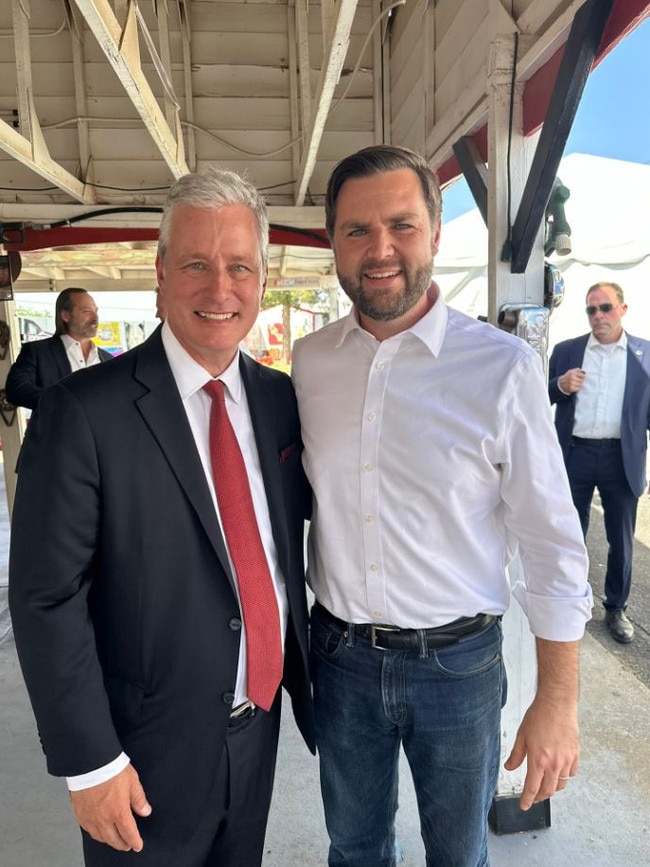 Donald Trump's former national security adviser Robert O'Brien with JD Vance on the campaign trail in Arizona. Picture: Supplied