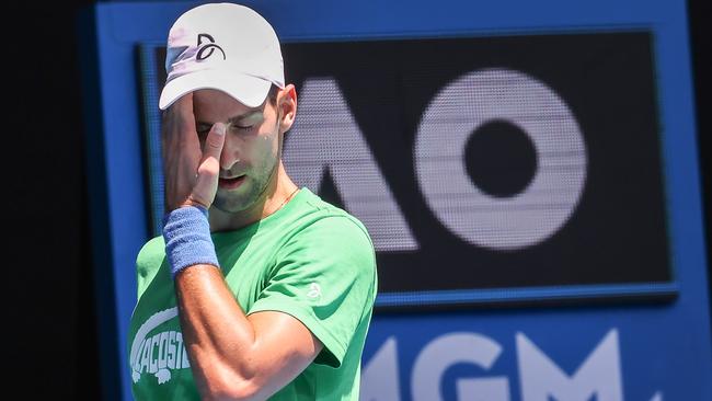 Novak Djokovic during his practice session on Rod Laver Arena. Picture: David Caird