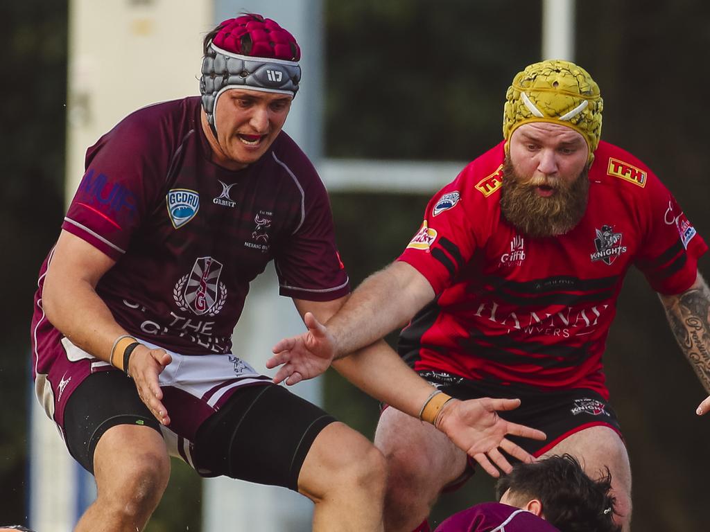 GCDRU major semi final between Colleges Knights and Nerang Bulls. Picture: Glenn Campbell