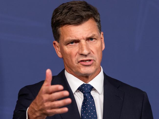 Shadow Treasurer Angus Taylor pictured speaking about the release of the Coalition's election costings at Bligh Street, Sydney. Picture: NewsWire / Monique Harmer