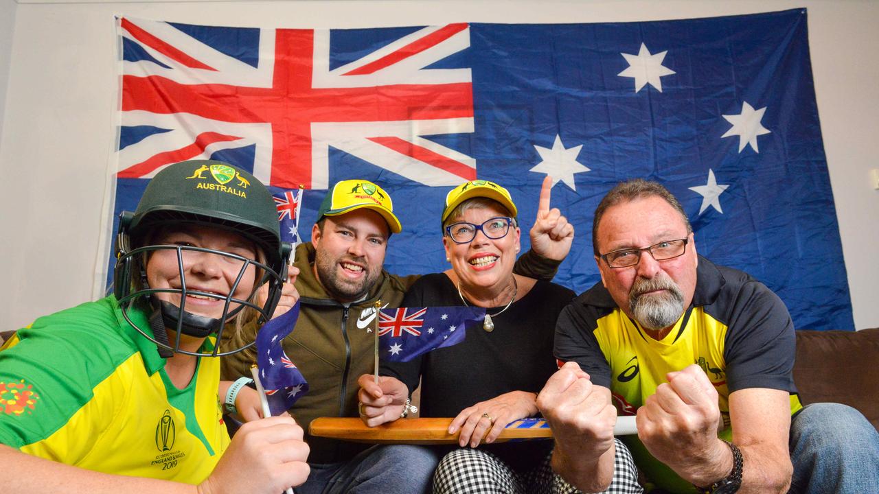 Alex Carey’s family cheered him on from home, including father Gordon (far right) in 2019. Picture: Brenton Edwards