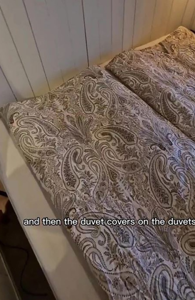 She uses two duvets – typical for Scandinavian countries. Picture: TikTok/@sejsejlija