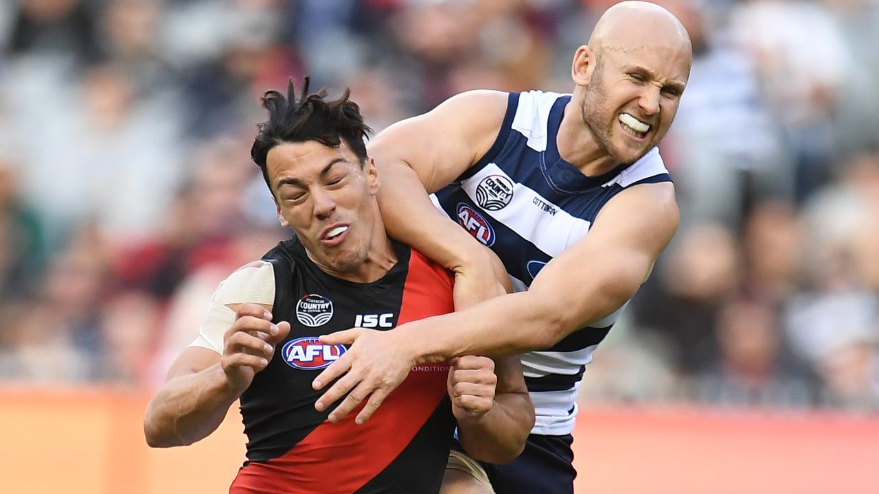 Gary Ablett’s hit on Dylan Shiel. Picture: AAP Images