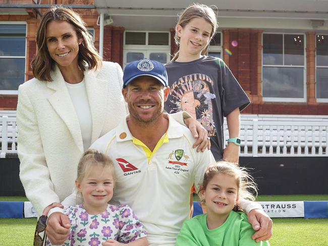 David Warner pictured with his wife Candice and their daughters from left, Isla Rose, Ivy Mae and Indi Rae. Picture: supplied