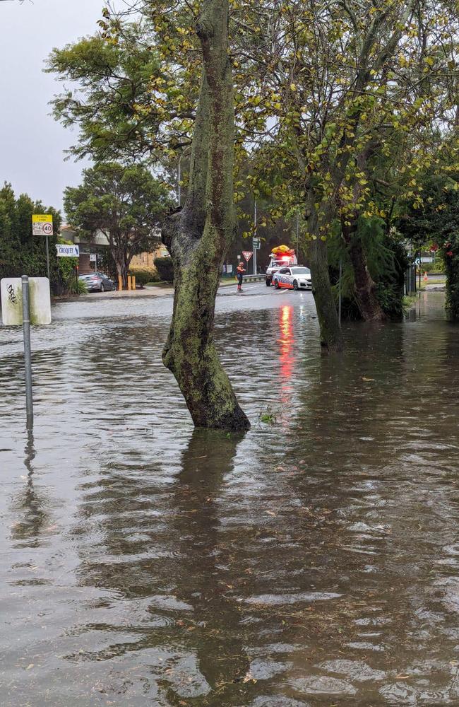 Balgowlah Rd, near the Manly Aquatic Centre, was closed by flooding on Friday afternoon. Picture: Manly SES