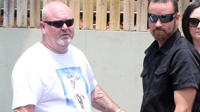 Jack Beasley’s dad Brett at last month’s funeral. Photo: AAP Image/Richard Gosling