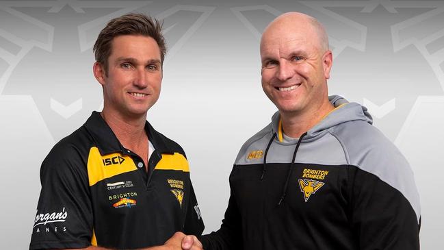 New Brighton coach Brett Backwell with club president Travis Kalleske. Picture: Supplied, Brighton Football Club