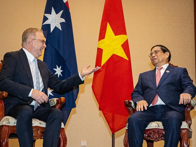 LAOS - 11-10-2024   - Vietnamese Prime Minister Pham Minh Chinh with  Australias Prime Minister Anthony Albanese at  ASEAN today. Pictures - PMO