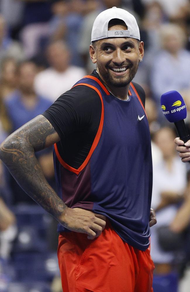 Nick Kyrgios won against Daniil Medvedev during their fourth round match. Picture: Sarah Stier/Getty Images/AFP