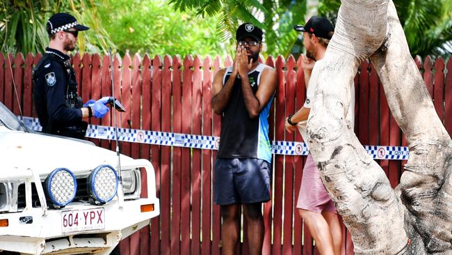 Isaiah Walker at the Fulham Road crime scene in Gulliver after his mother’s body was found on December 22. Picture: Alix Sweeney