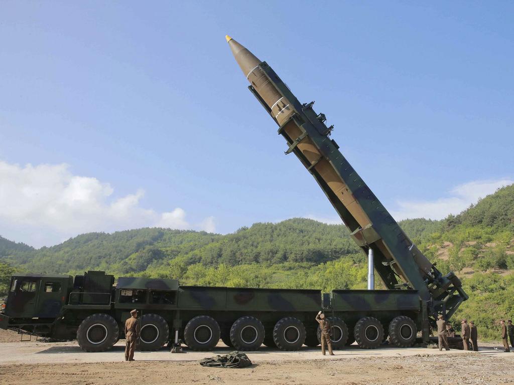 The preparation of the launch of a Hwasong-14 intercontinental ballistic missile (ICBM) in North Korea's northwest last year. Picture: Supplied