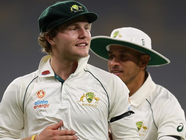 PERTH, AUSTRALIA - NOVEMBER 12: Will Pucovski of Australia looks on while waiting to take to the field during day two of the International Tour match between Australia A and Pakistan at Optus Stadium on November 12, 2019 in Perth, Australia. (Photo by Paul Kane/Getty Images)