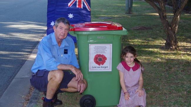 ANZAC DAY: Six-year-old Grace Saunderson (right) is proud of her grandfather Garry Saunderson (left) for his time as a soldier. Photo: Contributed