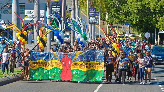 PROUD: Hundreds attended the 2018 NAIDOC march down Goondoon St. Picture: Mike Richards GLA130718MRCH