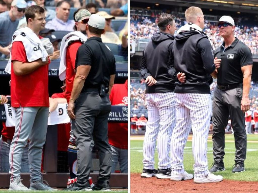 The umpires had to tell the players to return to their dugouts.