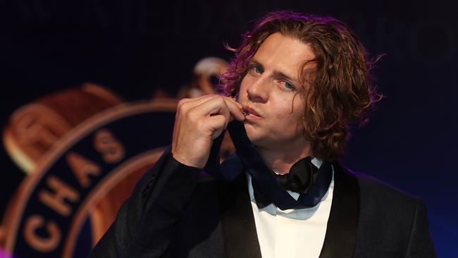 Fremantle captain Nat Fyfe enjoys his Brownlow Medal win last year. Picture: Michael Klein.