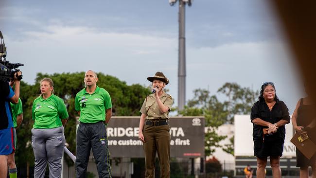 National Anthem in the 2023-24 NTFL Men's Grand Final between Nightcliff and St Mary's. Picture: Pema Tamang Pakhrin