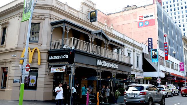 Rats have been seen in the Hindley Street McDonald’s restaurant “almost daily” with workers reporting seeing “nibbled” burger buns. Picture: Kelly Barnes