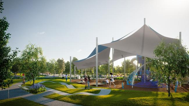 Peet Development's Riverbank Parklands will included shaded play areas for families when it opens at Caboolture.