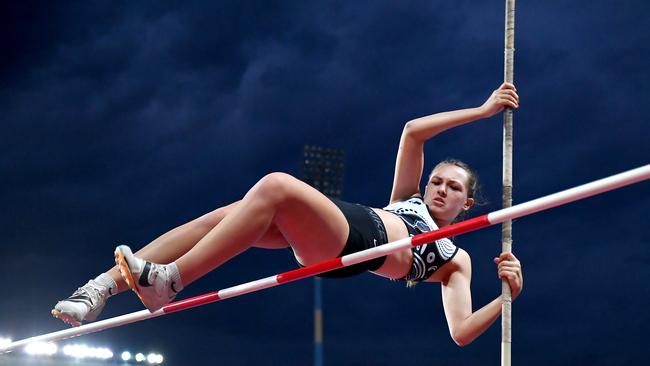 Pole vault action at the Queensland All Schools track and field championships at QSAC. Picture, John Gass