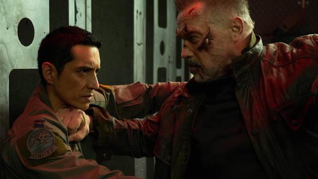 Gabriel Luna (left) plays the most sophisticated murder-tech to ever appear in a terminator movie – Rev-9.