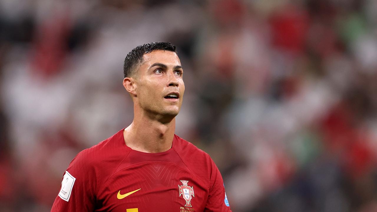 LUSAIL CITY, QATAR - DECEMBER 06: Cristiano Ronaldo of Portugal looks on during the FIFA World Cup Qatar 2022 Round of 16 match between Portugal and Switzerland at Lusail Stadium on December 06, 2022 in Lusail City, Qatar. (Photo by Francois Nel/Getty Images)