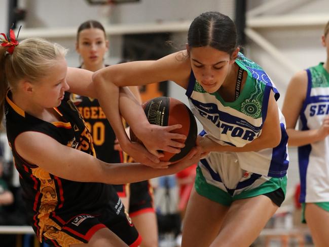 Action between the Melbourne Tigers and Warwick Senators at the Basketball Australia Under-14 Club Championships. Picture: Basketball Australia