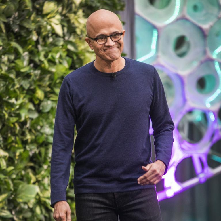 Microsoft CEO Satya Nadella speaks at the Microsoft event pledging the company will become 100 per cent carbon negative by 2030. Picture: Ringman/The Seattle Times via AP