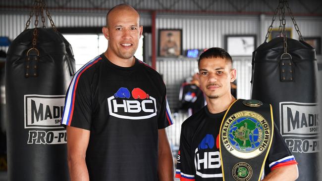 Beerwah boxer Dana Coolwell (right) pictured with coach Stephen Pitt. Photo: Patrick Woods.