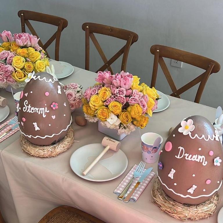 Each spot at the table had a giant personalised chocolate egg. Picture: Instagram/Kylie Jenner