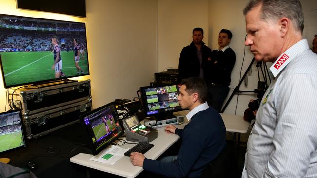 Referees boss Tony Archer in the bunker during an NRL game.