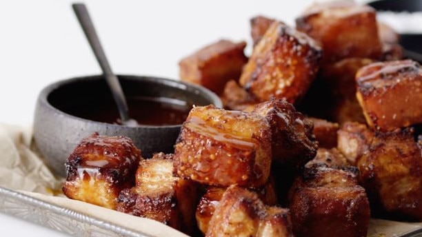 Pork belly bites get that added crunch in the air fryer.