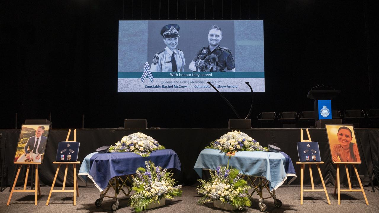 A scene from the memorial service at the Brisbane Entertainment Centre. Source: Queensland Police Service