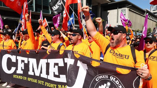 CFMEU at the Brisbane Labour Day March. Picture: Liam Kidston