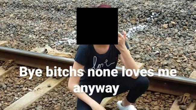 Screenshots of messages and photos sent by a 12-year-old Gold Coast girl removed from her foster home by Child Safety and living on the streets. Photo: Supplied