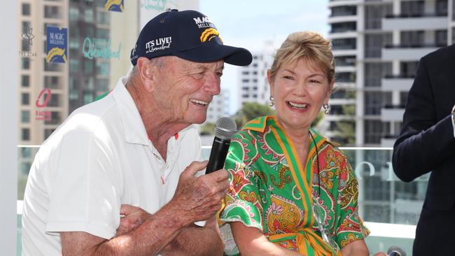 The Star Gold Coast Magic Millions 2023 launch . Gerry Harvey and Katie Page at the launch. Picture Glenn Hampson