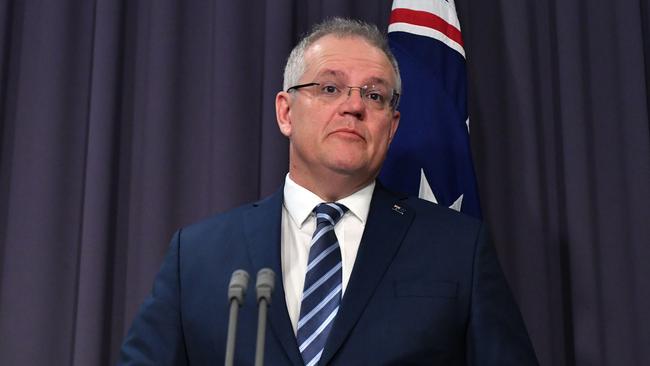 Prime Minister Scott Morrison reveals a state-based cyber attack targeting Australian government and business on Friday. Picture: Mick Tsikas/AAP