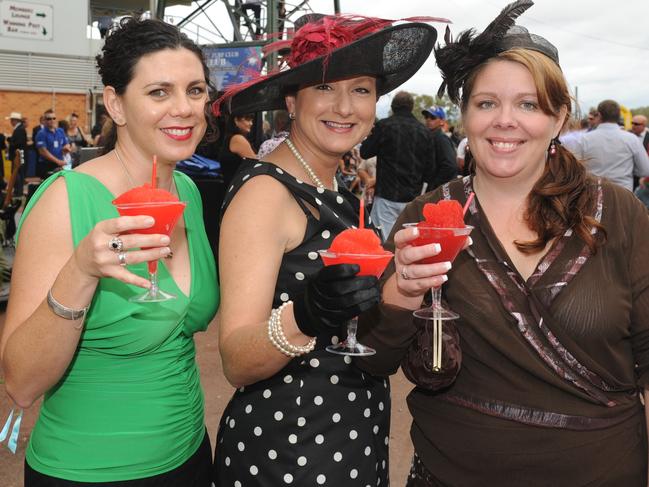 Marguerite Ryan, Debra Treasure and Angelia Campbell at the 2011Townsville Ladies Day Races held at the Cluden Race Track