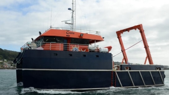 Guardian Offshore AU's vessel MV Guru, pictured, was extensively damaged overnight in a blaze at Hornibrook Wharf, Francis Bay in the early hours of Wednesday morning. Picture: Guardian Offshore AU