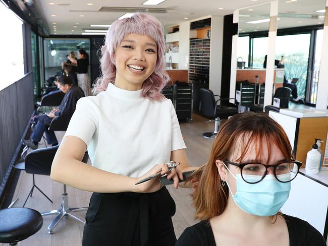 Pictured at Wildlife Hairdressing in Milsons Point is NSW Training Apprentice of the Year nominee Leann Reyes. Leann gave up a corporate career with her managerial position in communications at Woolworths at 25 and to do an apprenticeship  at Wildlife Hairdressing in Milsons Point to pursue her passion for hairdressing.Picture: Richard Dobson