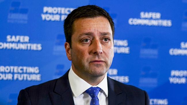 Opposition Leader Matthew Guy today said Labor was putting political influence on police. Picture: AAP/Alex Murra